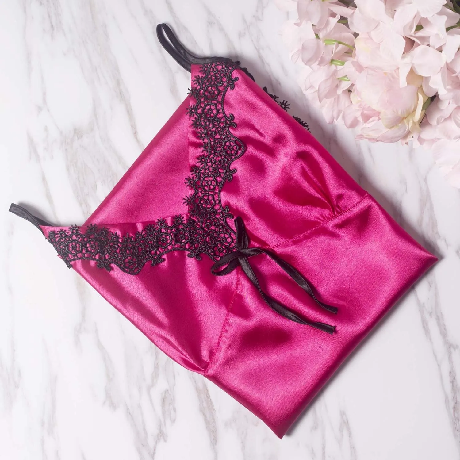 iB-iP Women's Lace Satin Adjustable Spaghetti Strap Mid-thigh Babydoll Lingerie