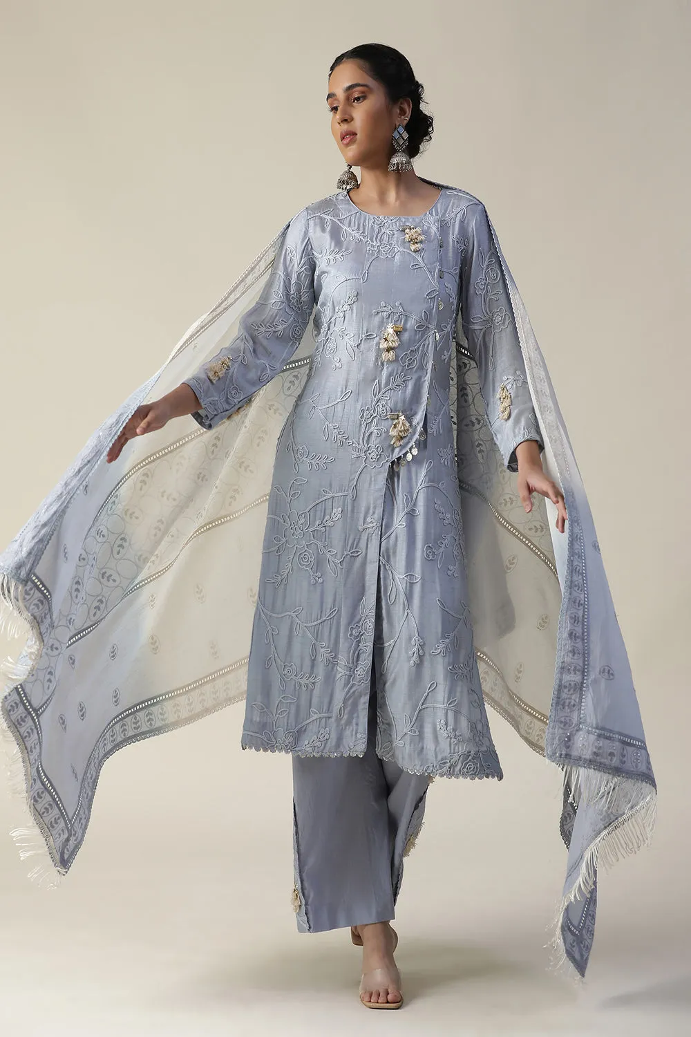 Ice Blue Embroidered Suit Set