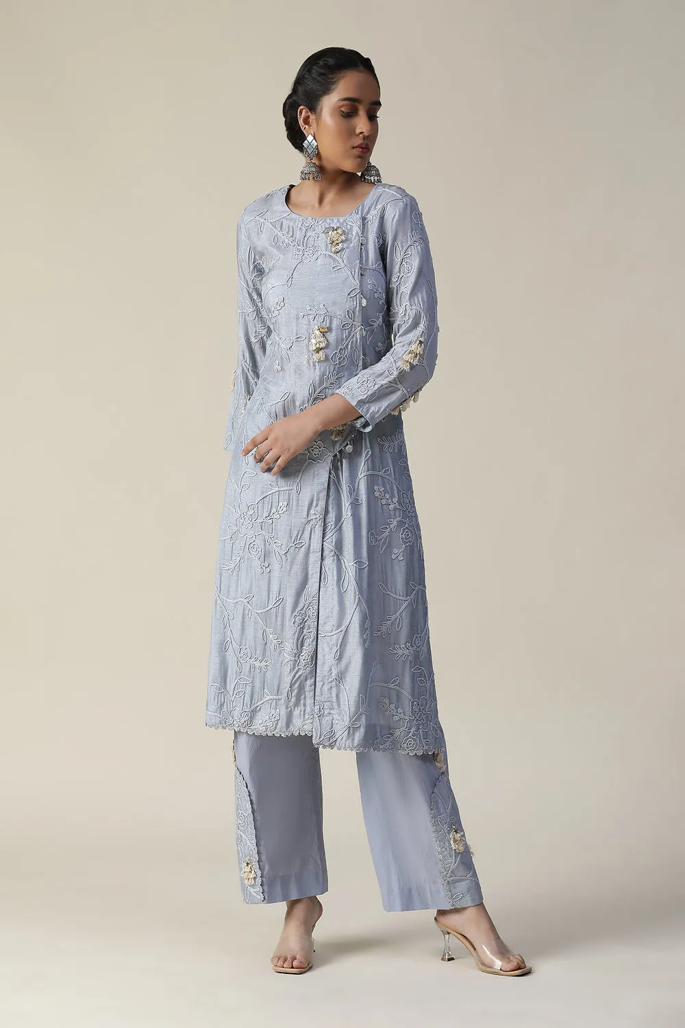 Ice Blue Embroidered Suit Set