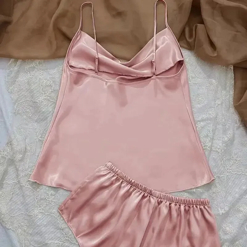 Ice Silk Women's V Neck Pajama Set