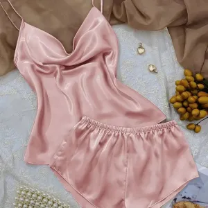 Ice Silk Women's V Neck Pajama Set
