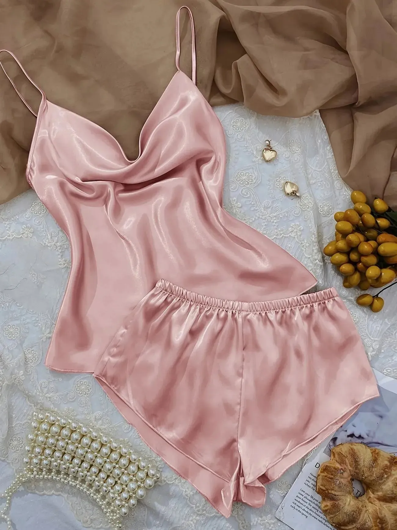Ice Silk Women's V Neck Pajama Set