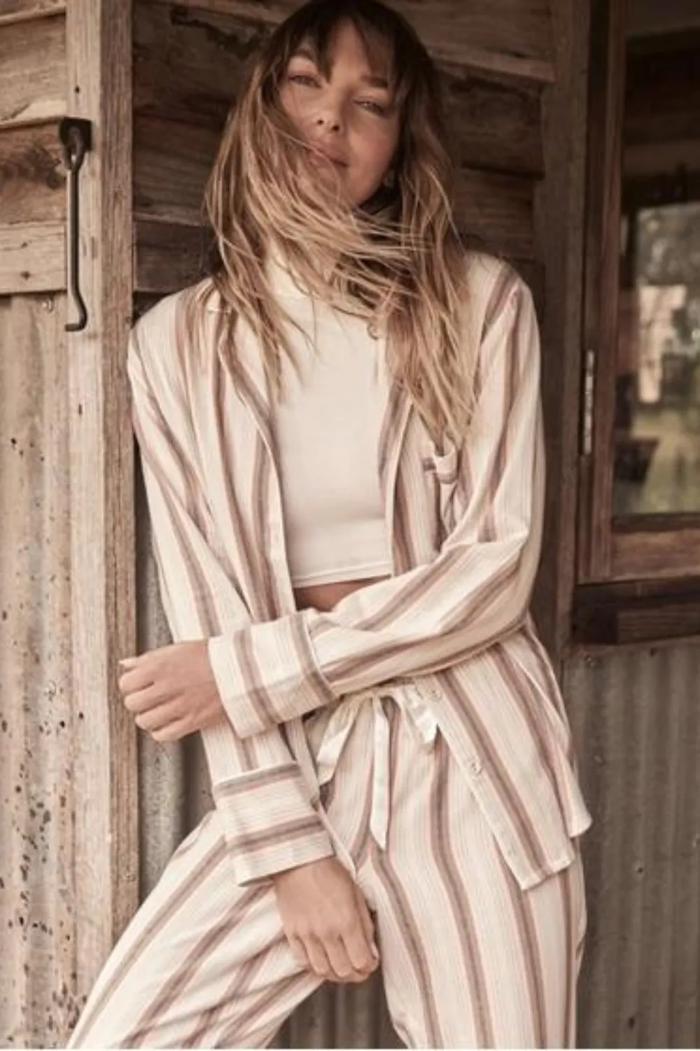Iliana Tan Stripe Pj Set