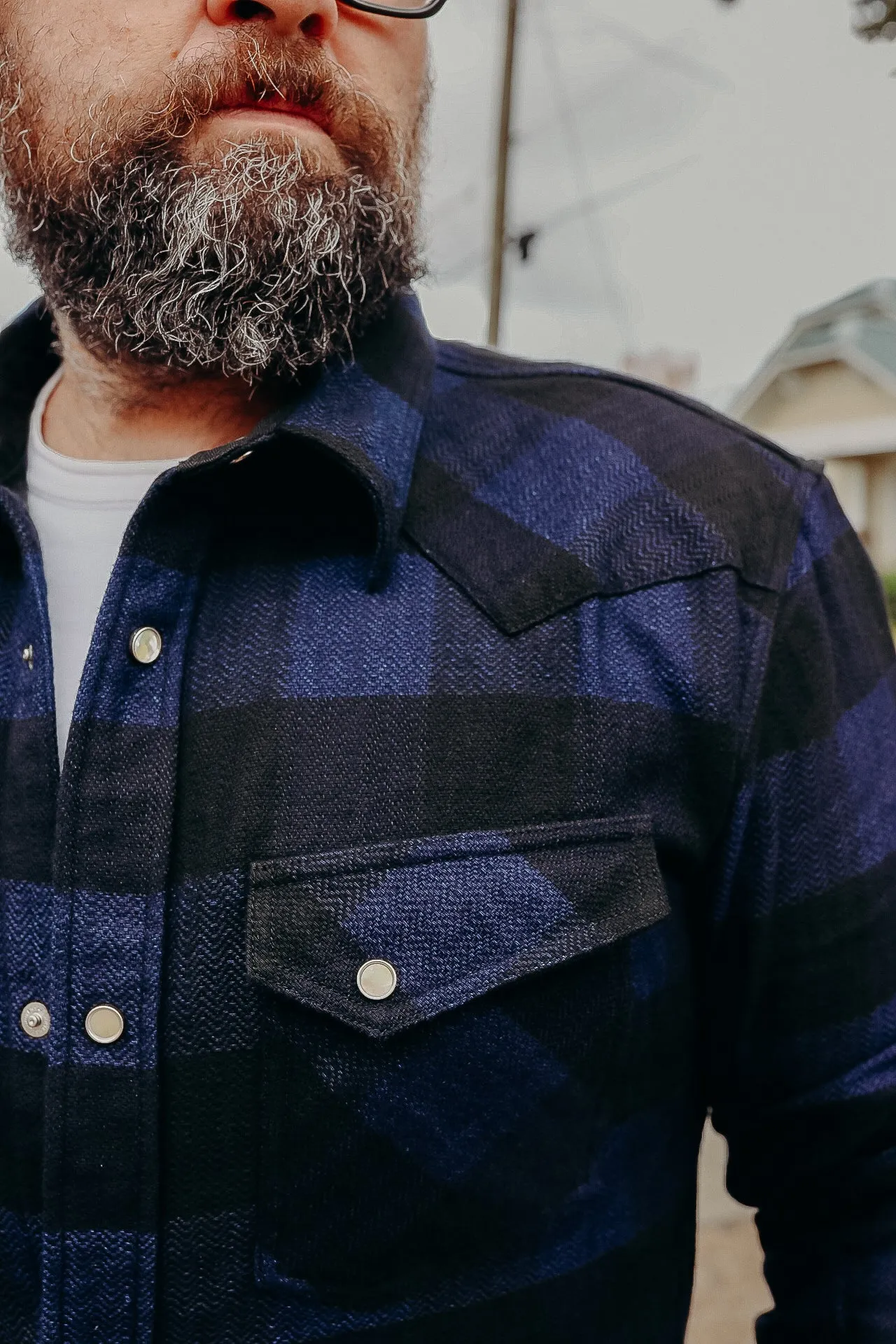 INDIGO BLOCK CHECK FLANNEL WESTERN SHIRT FN-SNW-101LSP