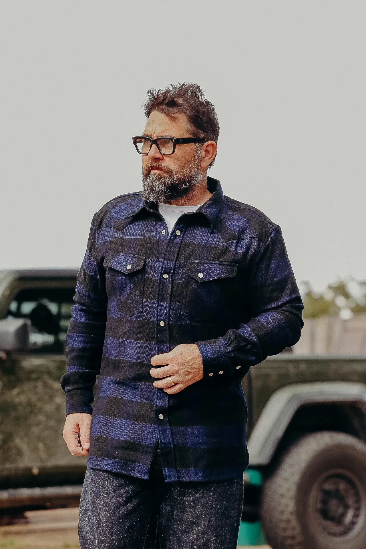 INDIGO BLOCK CHECK FLANNEL WESTERN SHIRT FN-SNW-101LSP