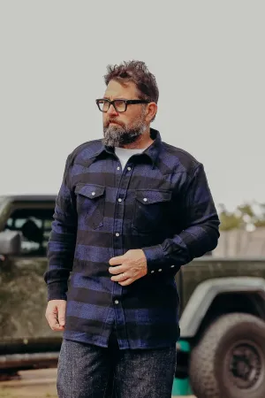 INDIGO BLOCK CHECK FLANNEL WESTERN SHIRT FN-SNW-101LSP