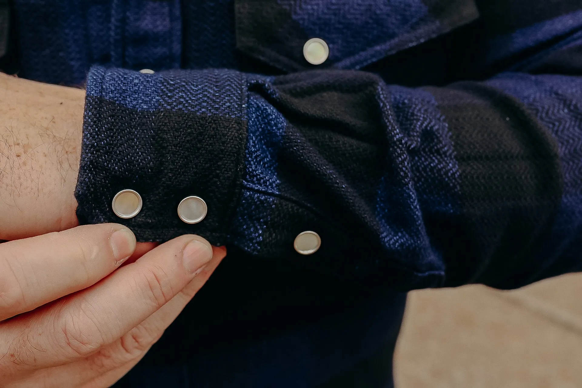INDIGO BLOCK CHECK FLANNEL WESTERN SHIRT FN-SNW-101LSP