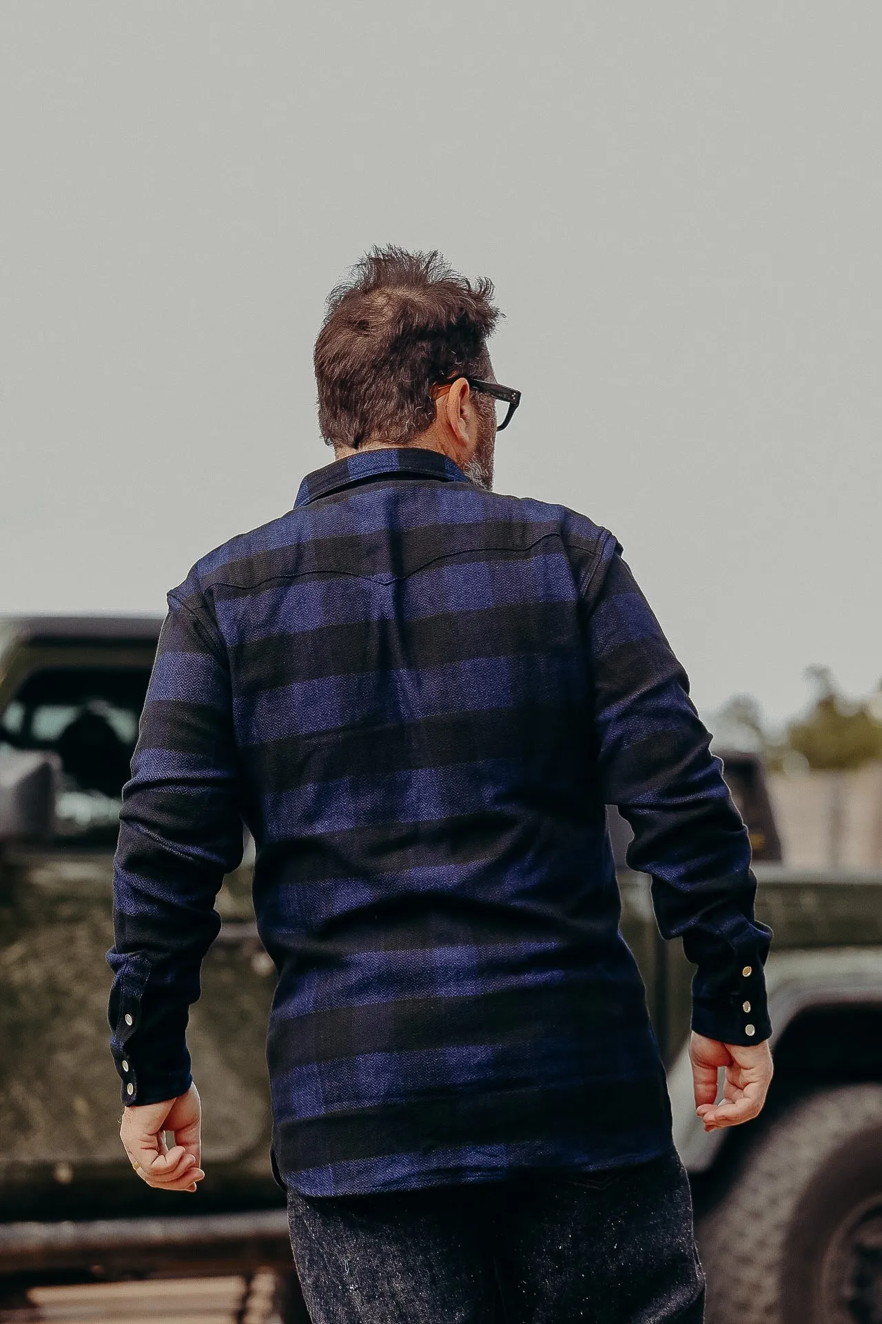 INDIGO BLOCK CHECK FLANNEL WESTERN SHIRT FN-SNW-101LSP