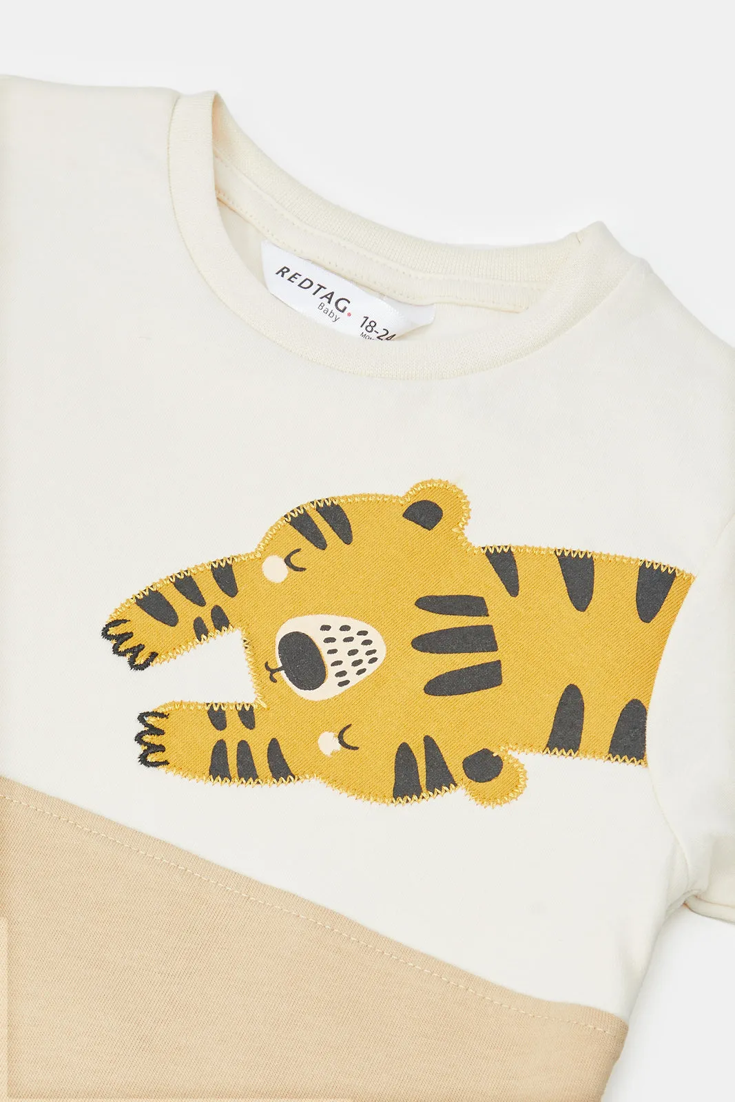 Infant Boys Cream And Charcoal Printed Set (2 Piece)
