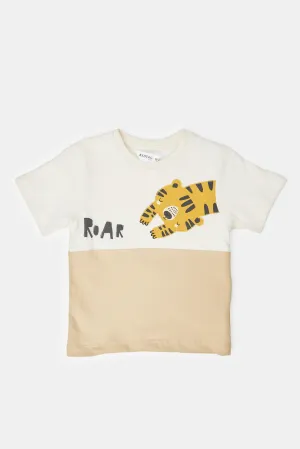 Infant Boys Cream And Charcoal Printed Set (2 Piece)