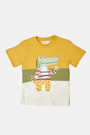 Infant Boys Mustard And Olive Printed Set (2 Piece)