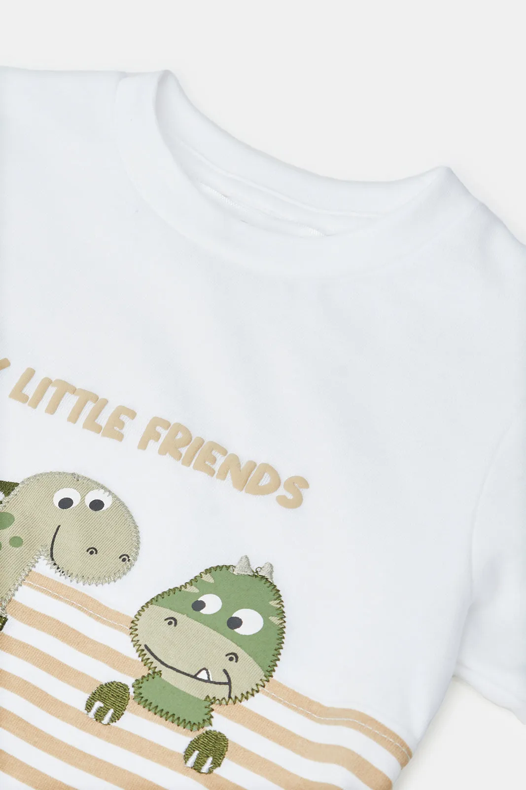 Infant Boys White And Beige Printed Set (2 Piece)
