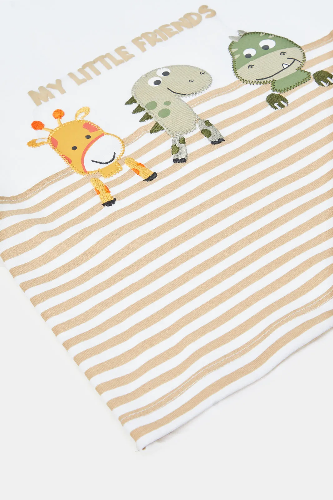 Infant Boys White And Beige Printed Set (2 Piece)