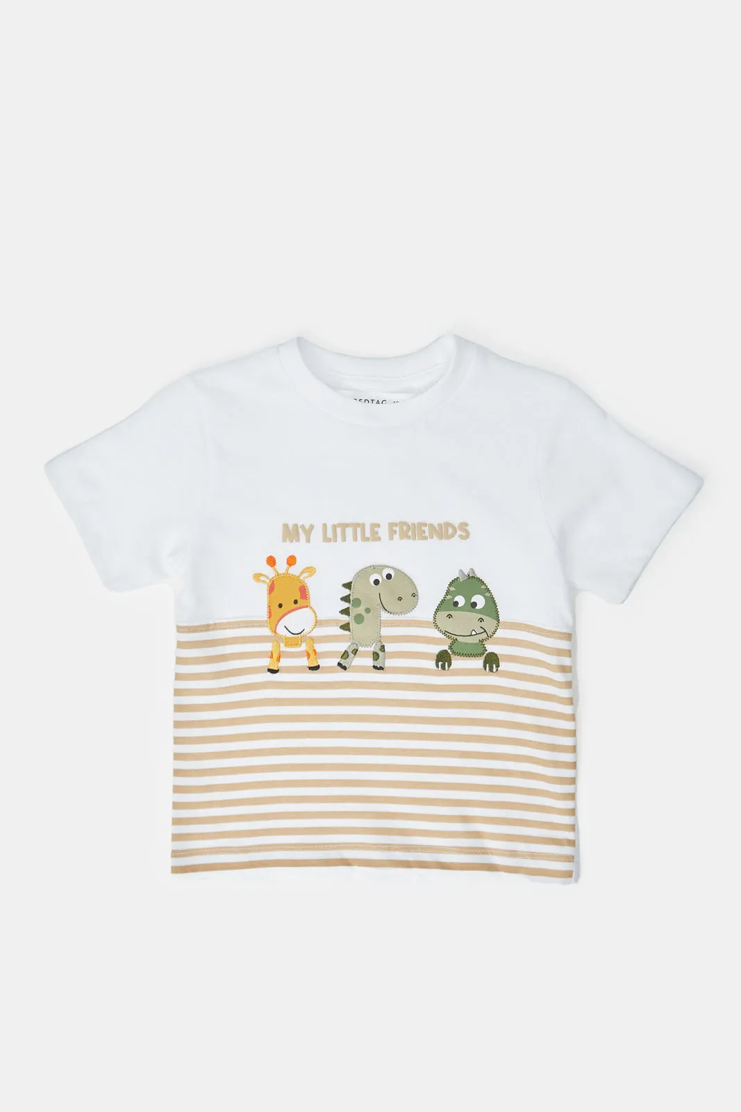 Infant Boys White And Beige Printed Set (2 Piece)