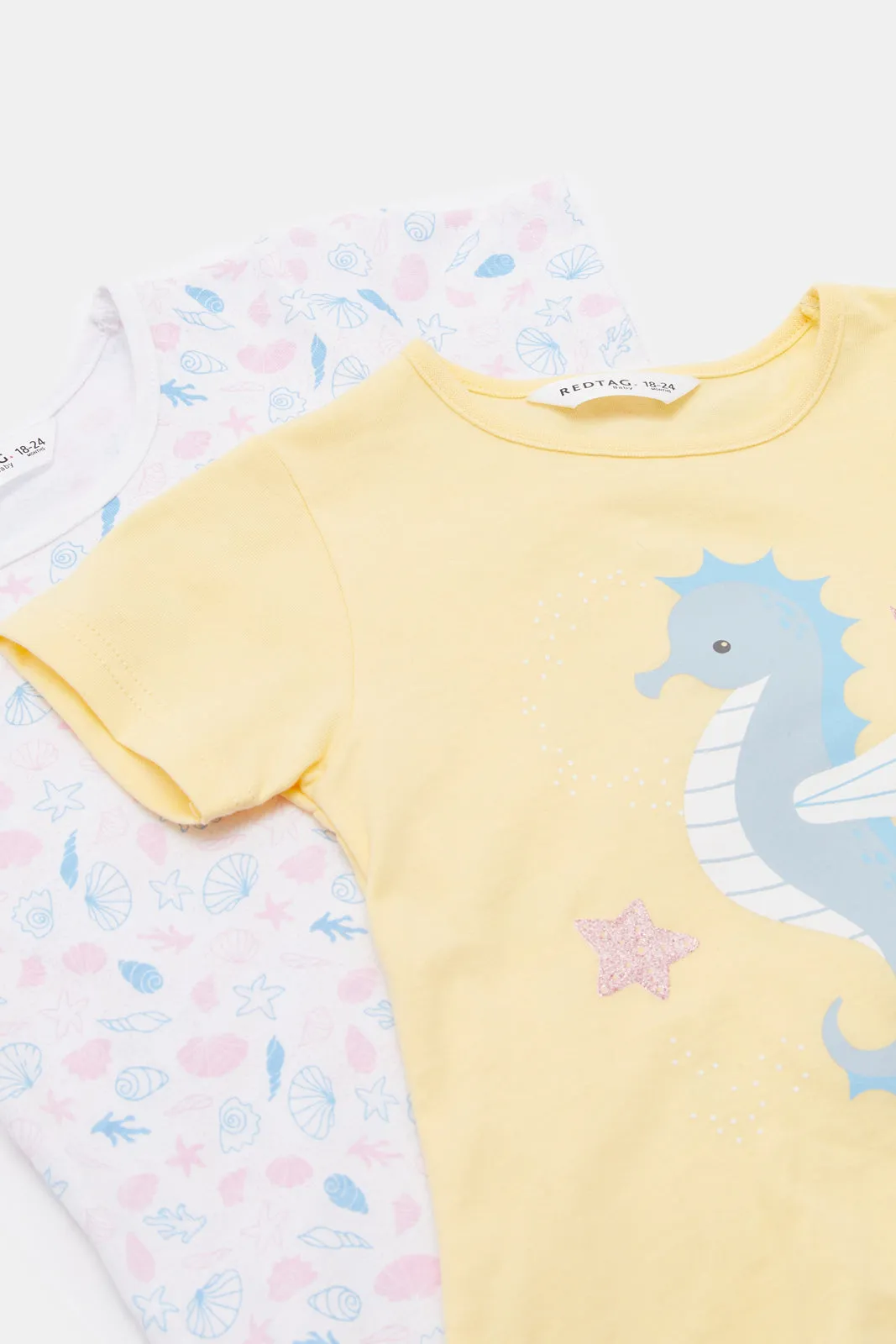 Infant Girls White And Yellow Printed Pyjama Set (4 Piece)