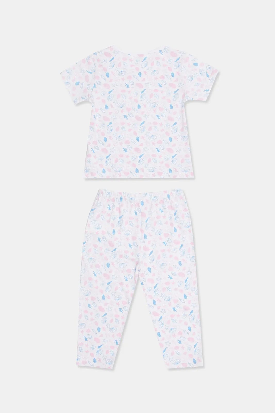 Infant Girls White And Yellow Printed Pyjama Set (4 Piece)