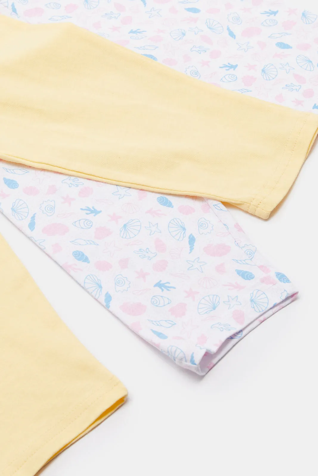 Infant Girls White And Yellow Printed Pyjama Set (4 Piece)