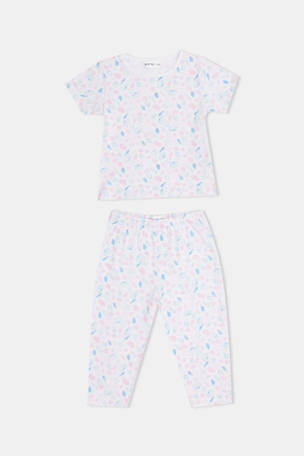 Infant Girls White And Yellow Printed Pyjama Set (4 Piece)
