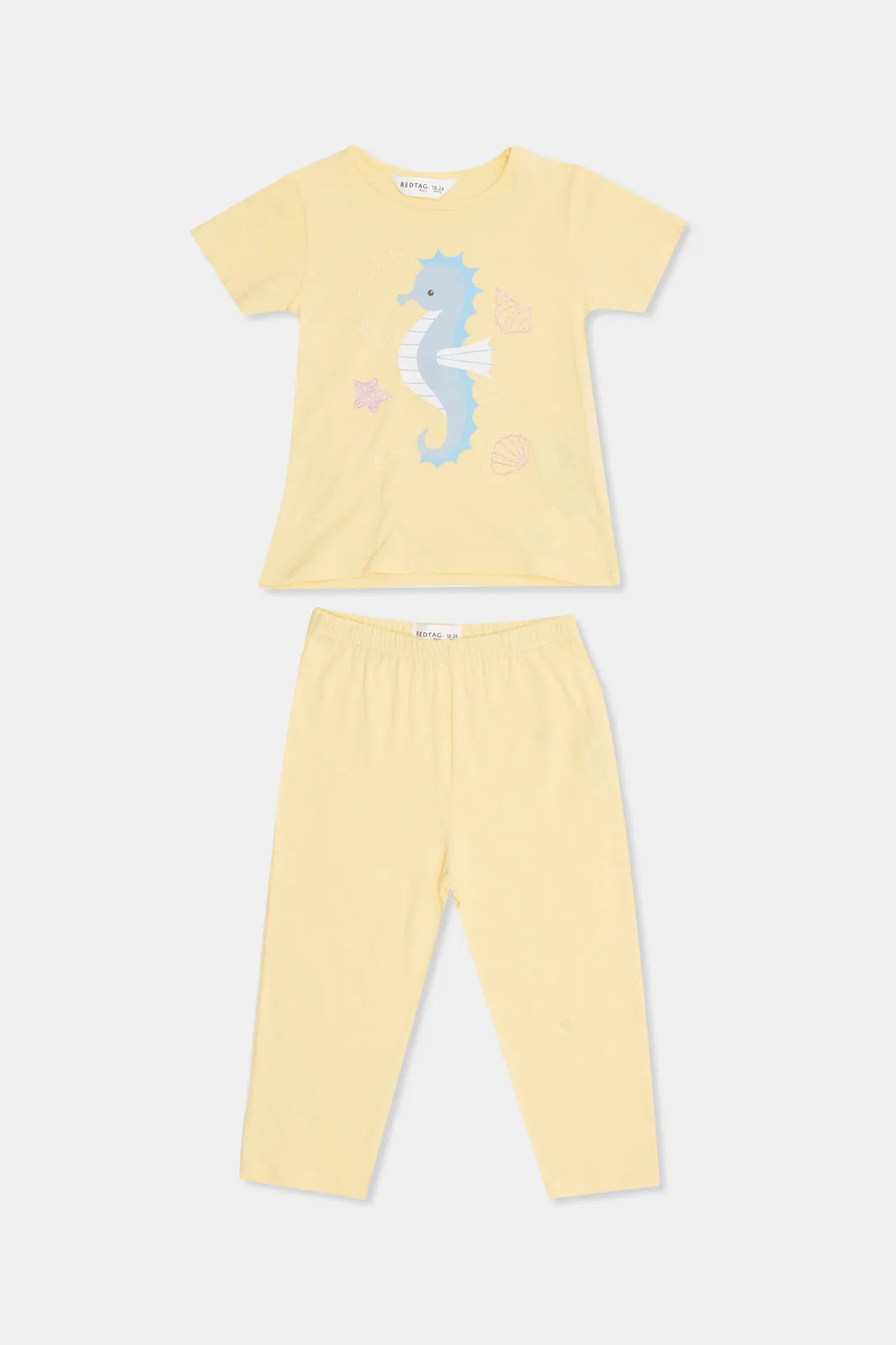Infant Girls White And Yellow Printed Pyjama Set (4 Piece)