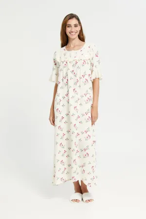 Ivory Flower Bow Nightgown