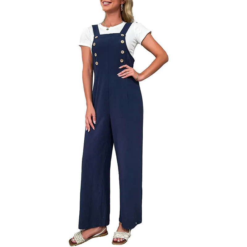 Ivyshape | Blue Casual Straight-Leg Trousers with Suspender