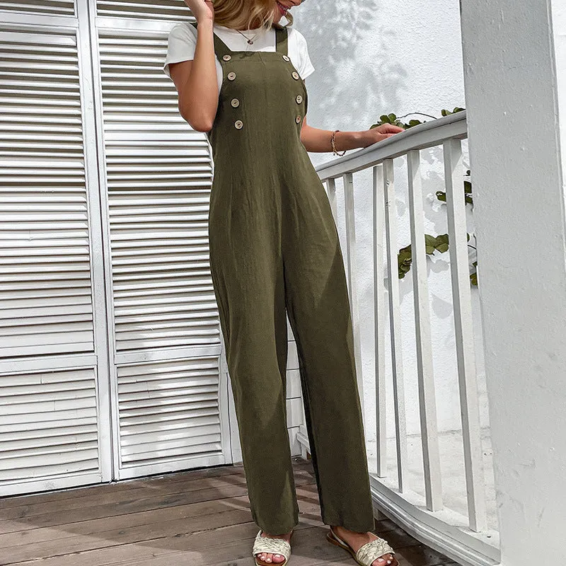 Ivyshape | Blue Casual Straight-Leg Trousers with Suspender