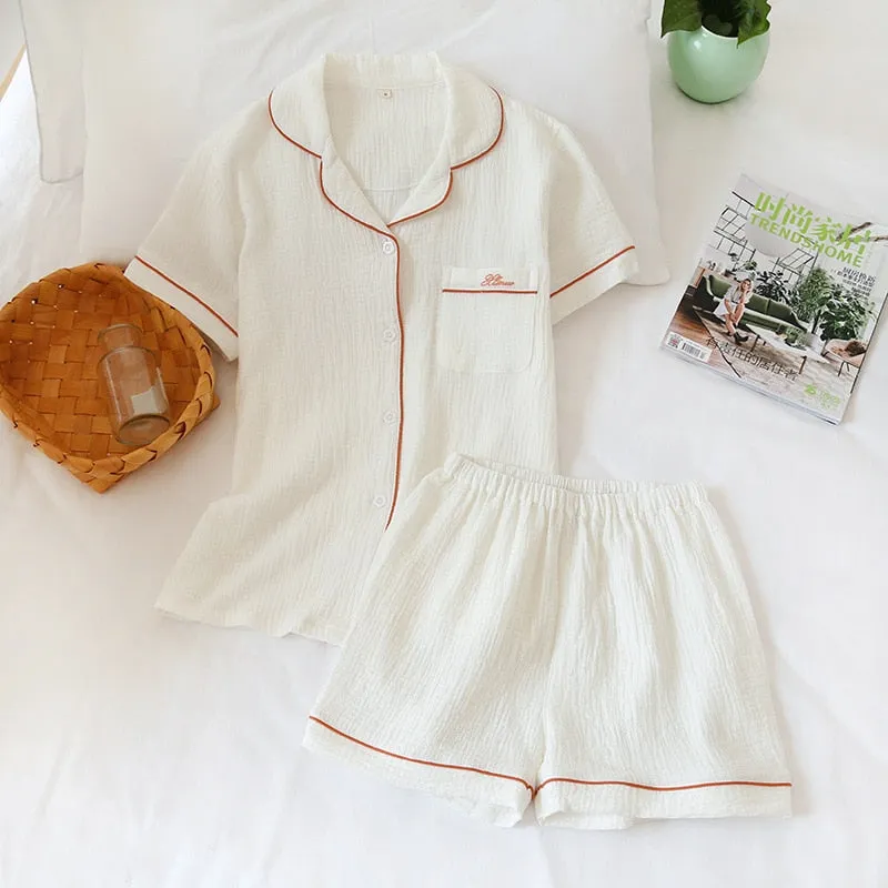 Japanese Cotton Short-Sleeved Sleepwear Set