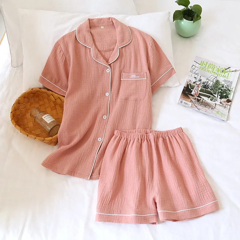 Japanese Cotton Short-Sleeved Sleepwear Set