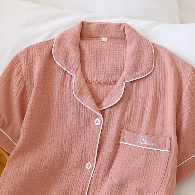 Japanese Cotton Short-Sleeved Sleepwear Set