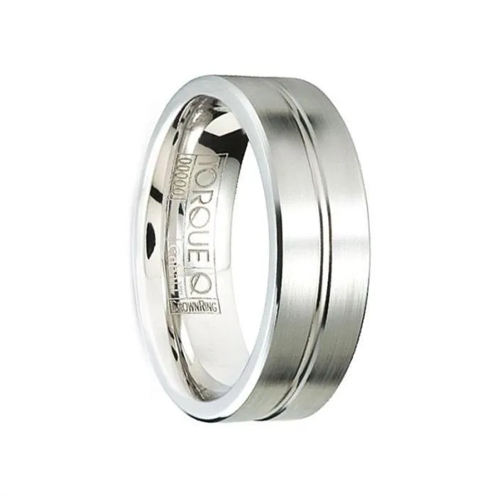 JEDAH Men’s Satin Finished Cobalt Wedding Ring with Brushed Center Groove - 7mm
