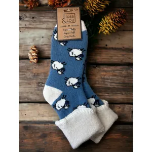 Jess & Lou Cornflower Cosy Cuffed Socks with Sheep Design SL567