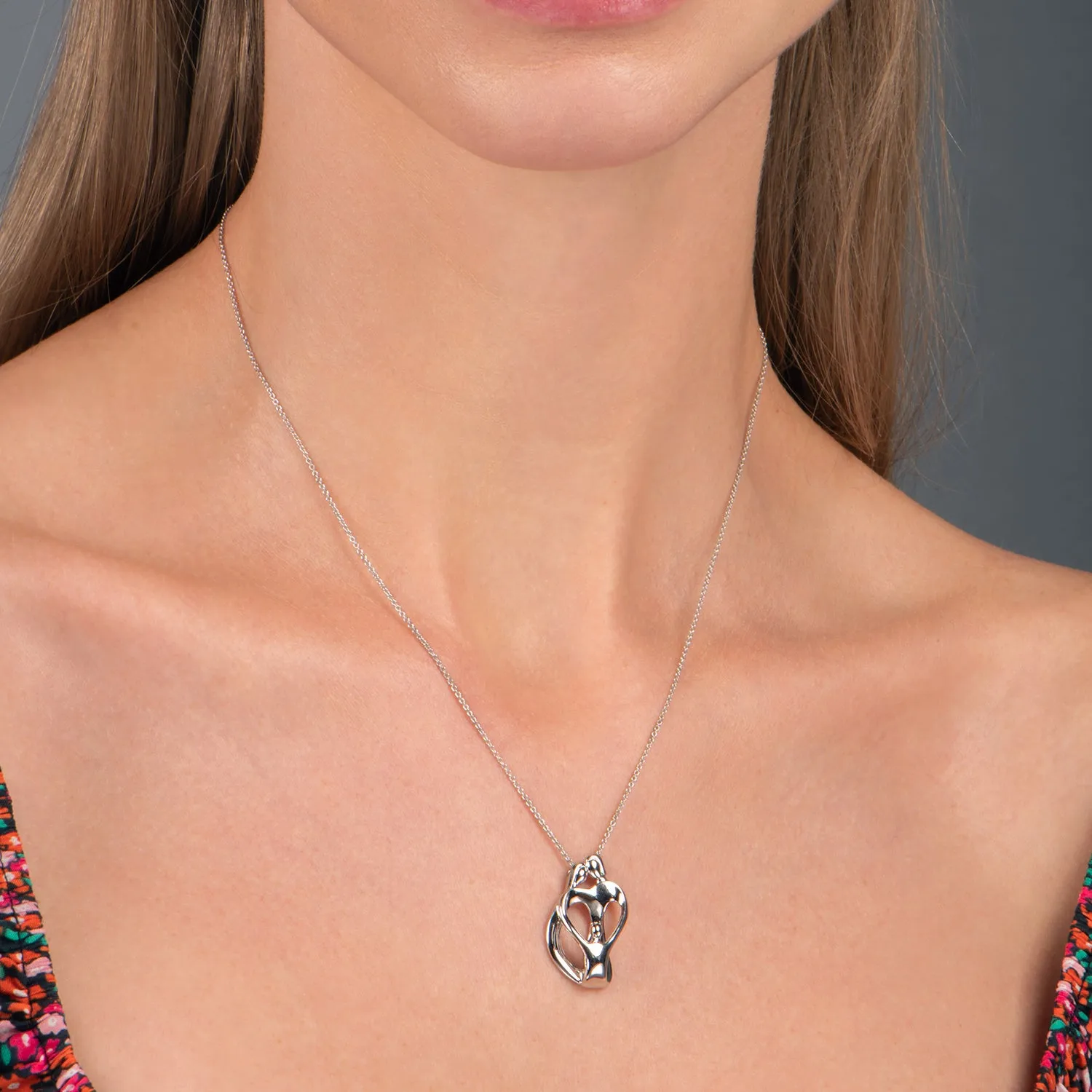 Jewelili Sterling Silver With Parent One Child Family Heart Pendant Necklace