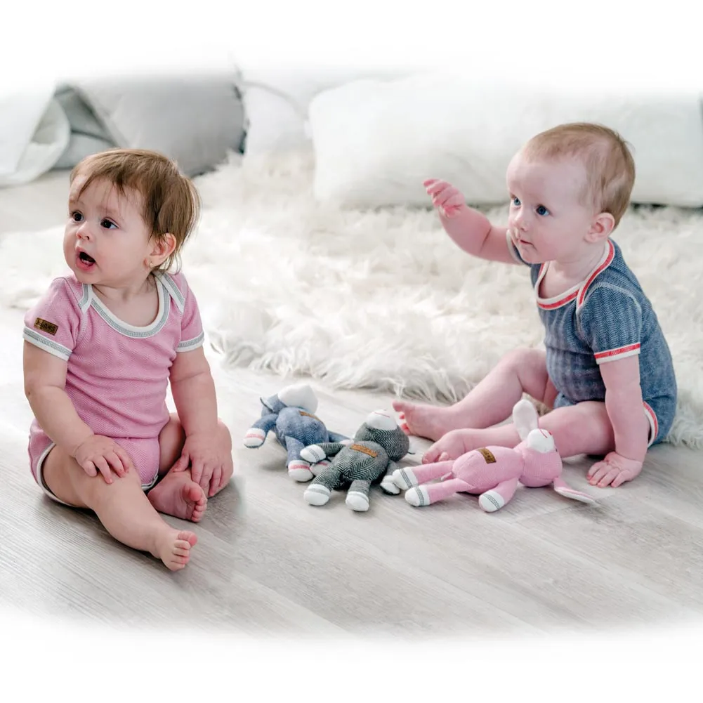 Juddlies Organic Cotton Cottage Short Sleeve Bodysuit - Sunset Pink (0-3 Months, 8-12 lbs)