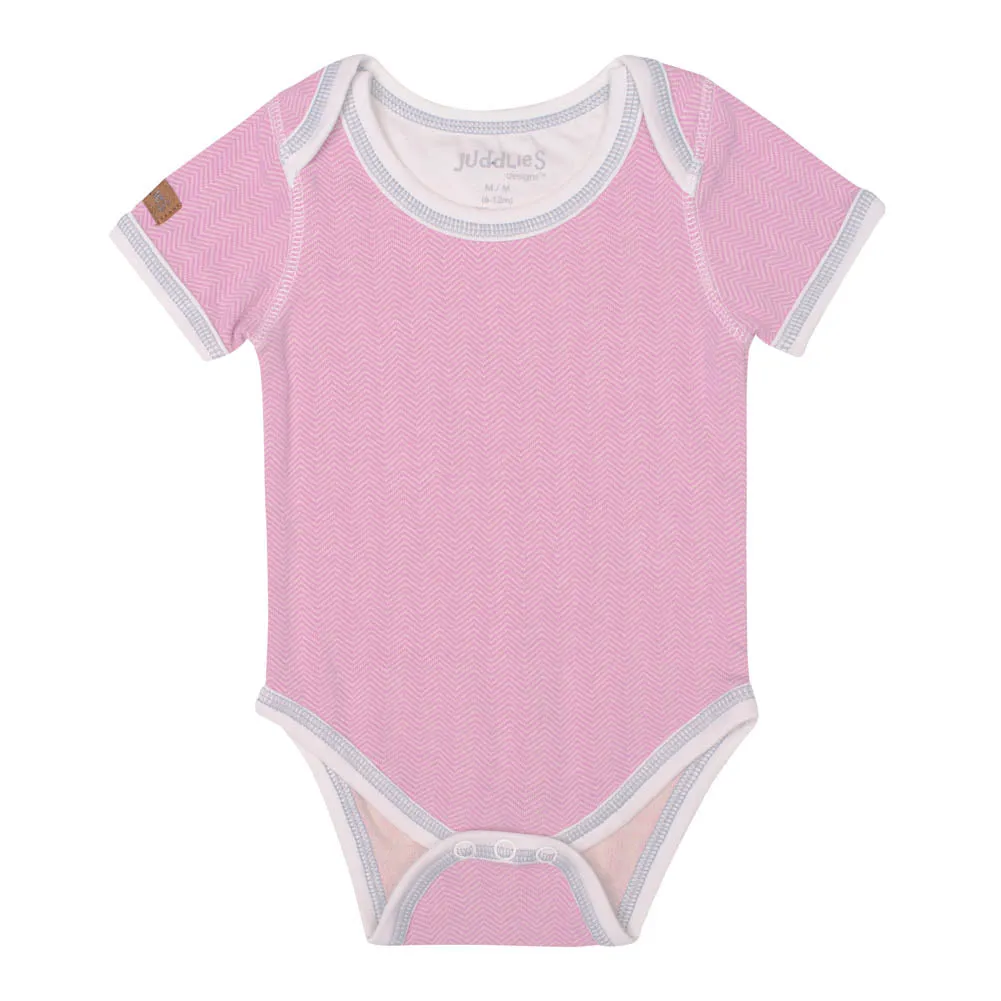 Juddlies Organic Cotton Cottage Short Sleeve Bodysuit - Sunset Pink (0-3 Months, 8-12 lbs)