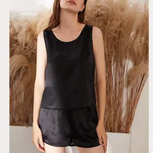 Keira Pure Silk Sleeveless Pyjamas Set | Black