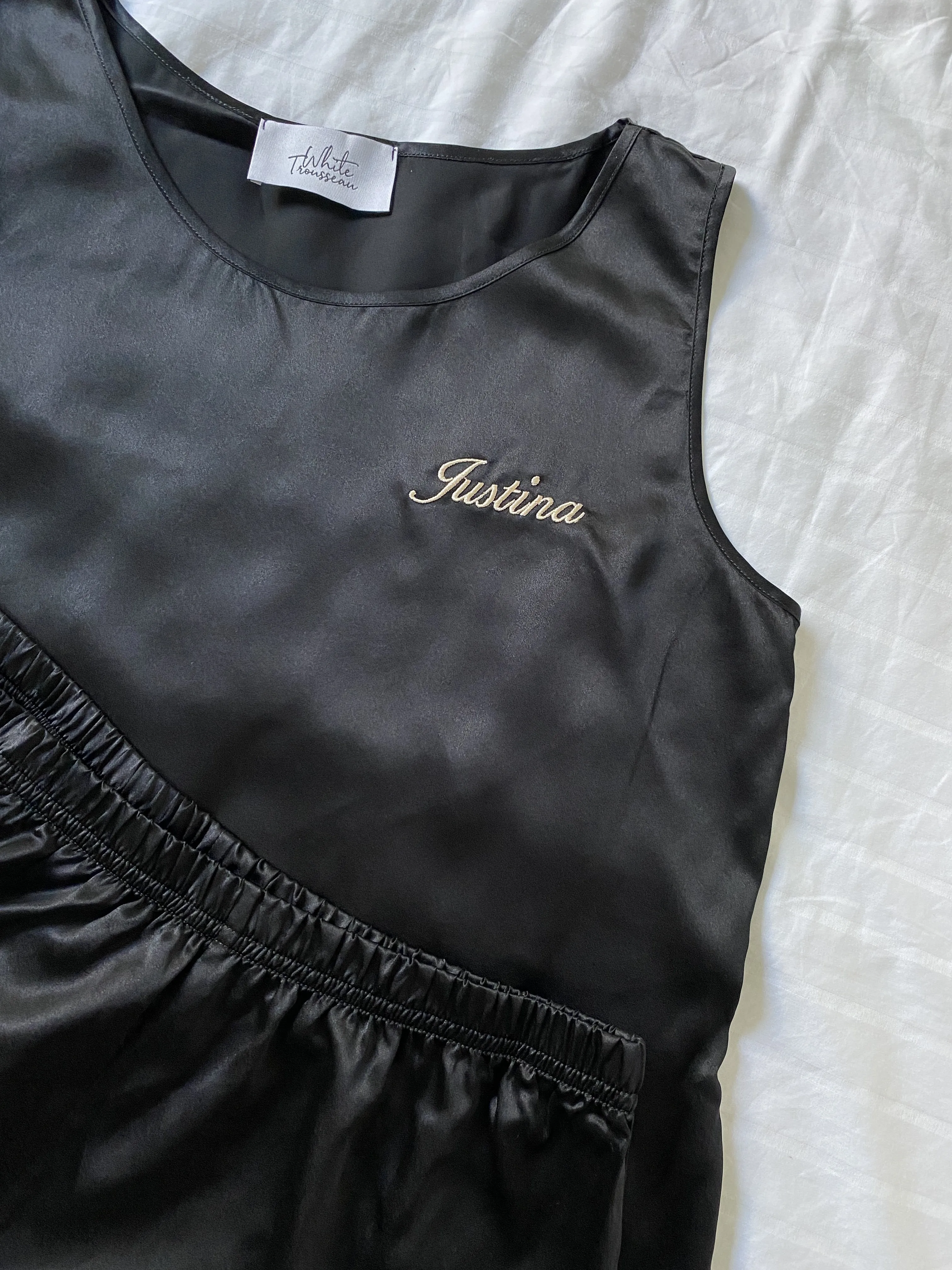 Keira Pure Silk Sleeveless Pyjamas Set | Black