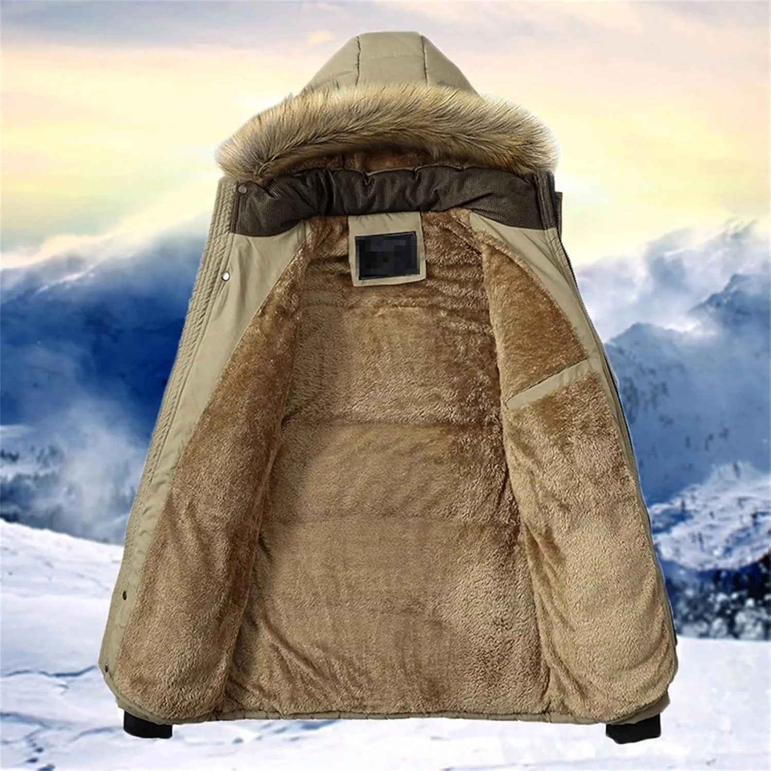 Kelsiop Winter Men's Thermal Cotton Outdoor Casual Warm Thickened Cotton Jacket Removable Hooded Jacket