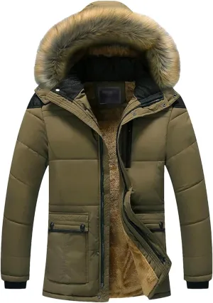 Kelsiop Winter Men's Thermal Cotton Outdoor Casual Warm Thickened Cotton Jacket Removable Hooded Jacket