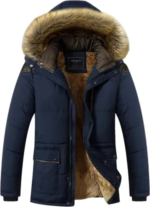 Kelsiop Winter Men's Thermal Cotton Outdoor Casual Warm Thickened Cotton Jacket Removable Hooded Jacket