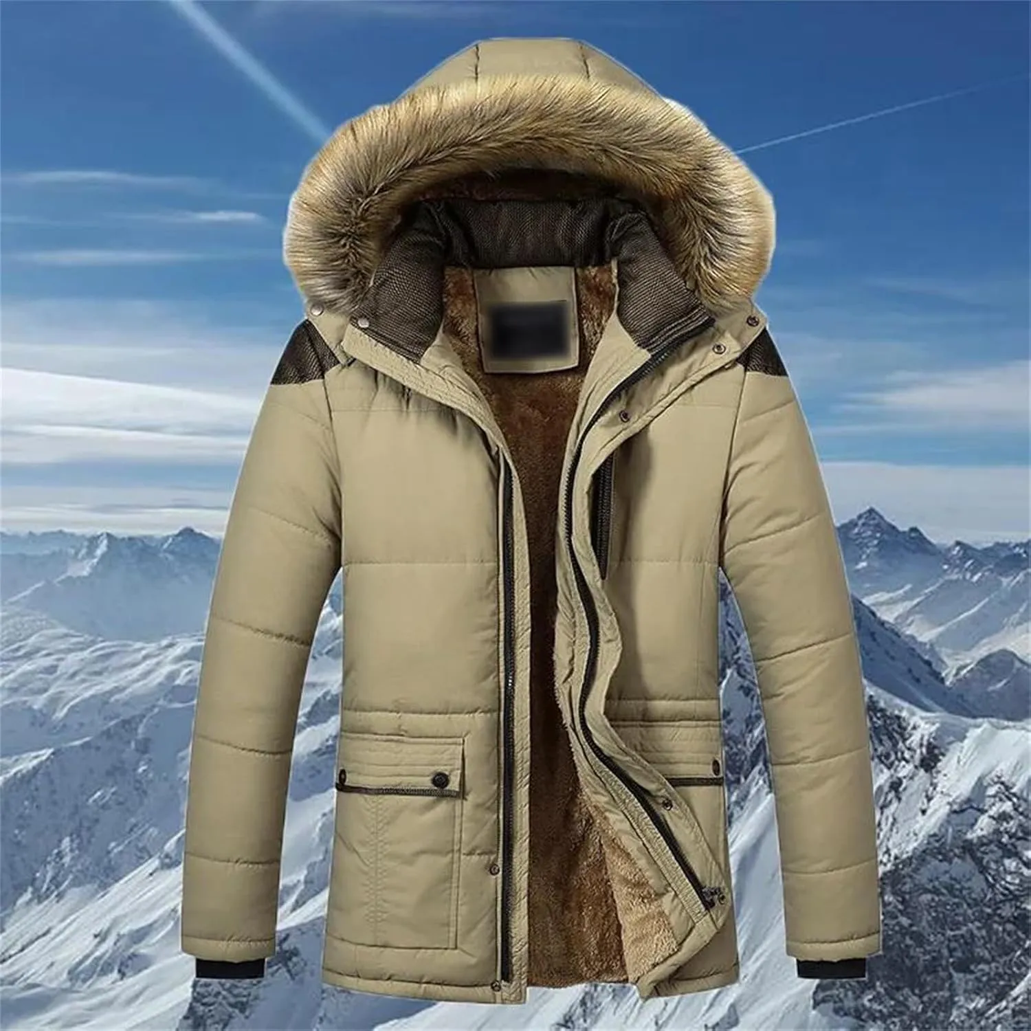 Kelsiop Winter Men's Thermal Cotton Outdoor Casual Warm Thickened Cotton Jacket Removable Hooded Jacket