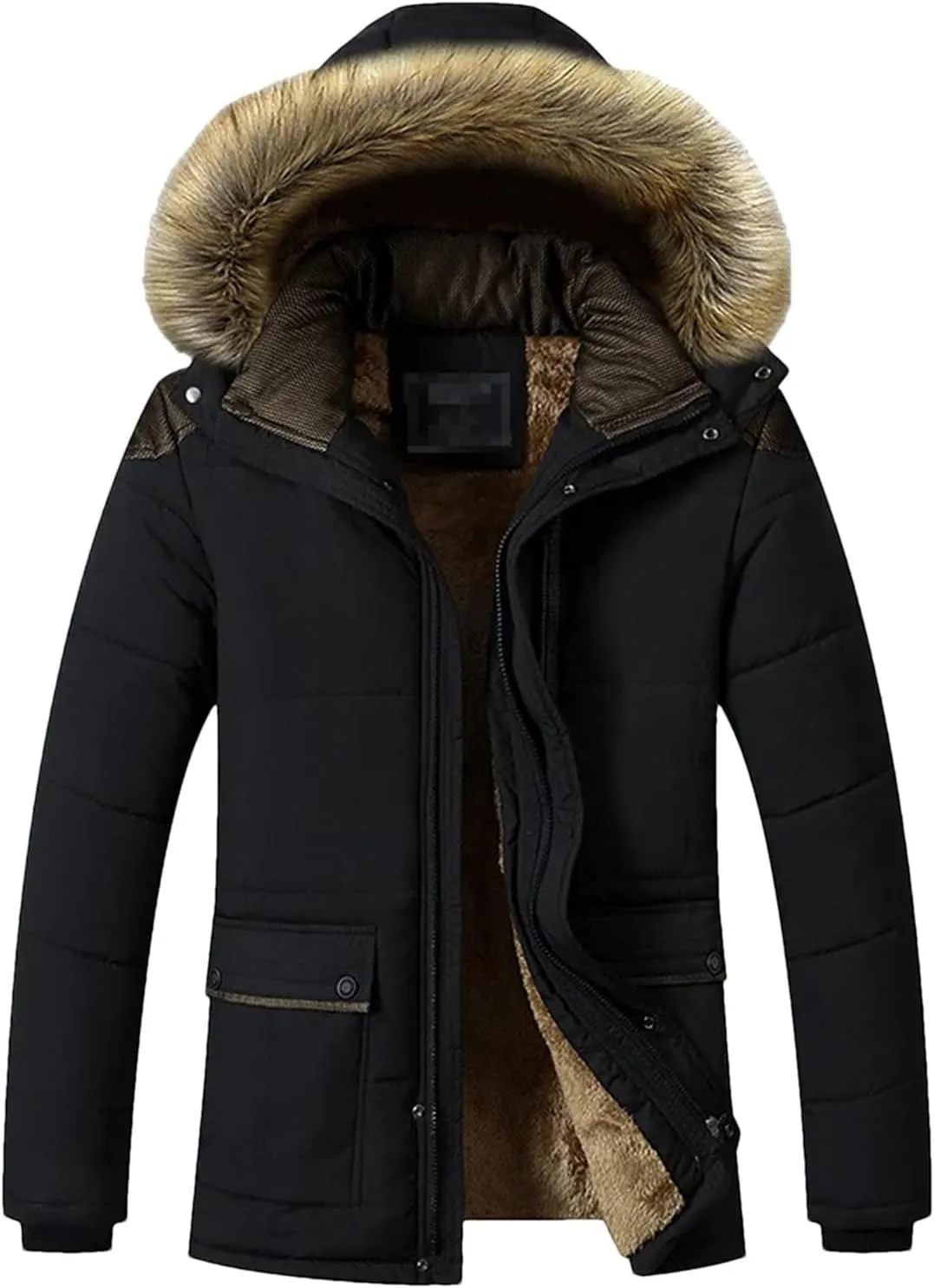Kelsiop Winter Men's Thermal Cotton Outdoor Casual Warm Thickened Cotton Jacket Removable Hooded Jacket