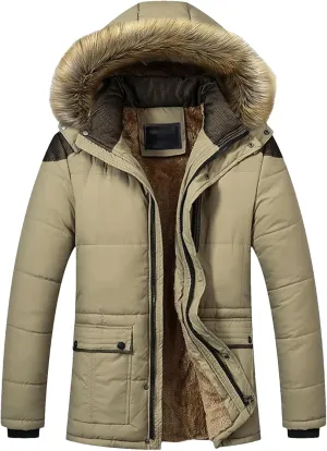 Kelsiop Winter Men's Thermal Cotton Outdoor Casual Warm Thickened Cotton Jacket Removable Hooded Jacket