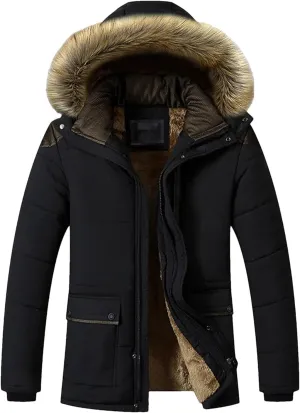 Kelsiop Winter Men's Thermal Cotton Outdoor Casual Warm Thickened Cotton Jacket Removable Hooded Jacket
