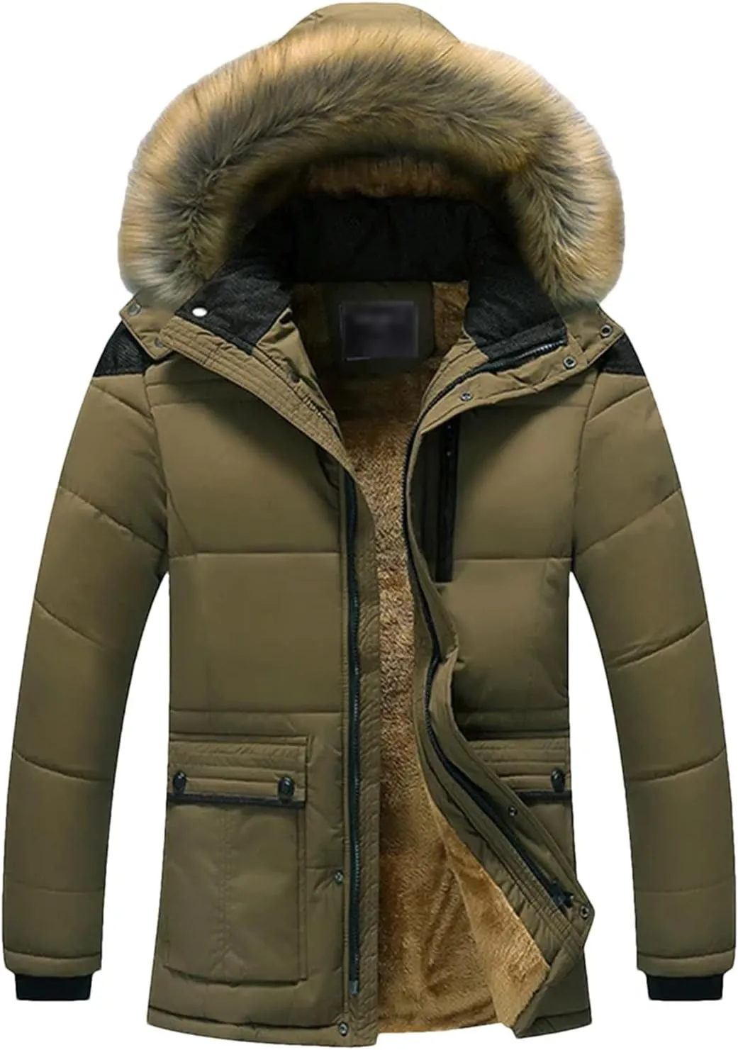 Kelsiop Winter Men's Thermal Cotton Outdoor Casual Warm Thickened Cotton Jacket Removable Hooded Jacket
