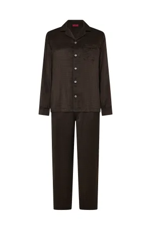 Khaki/Midnight Houndstooth Silk Pyjamas