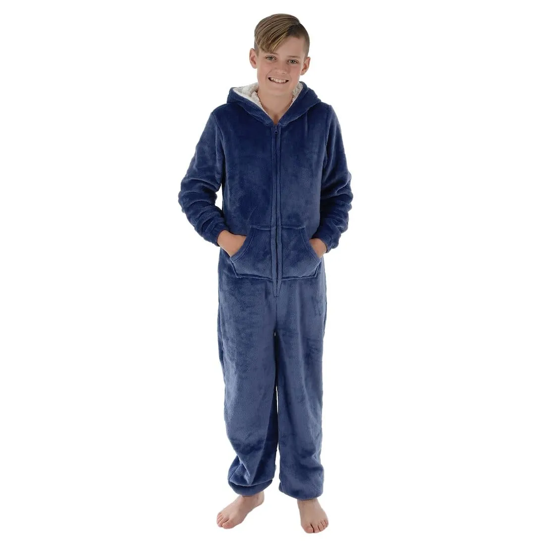 Kids All in One Pyjamas Fleece Hooded Sleep Suit Nightwear