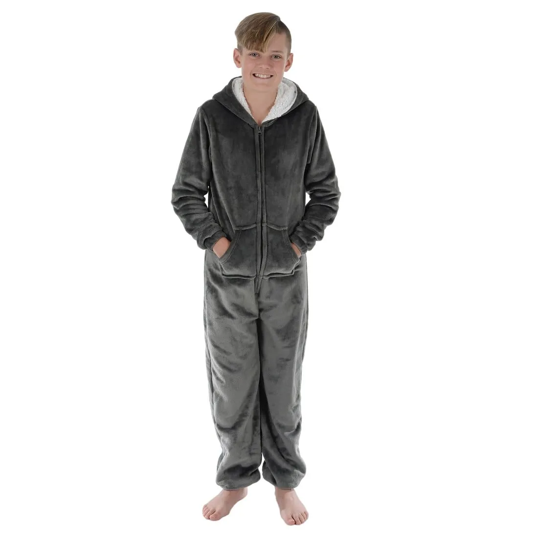 Kids All in One Pyjamas Fleece Hooded Sleep Suit Nightwear