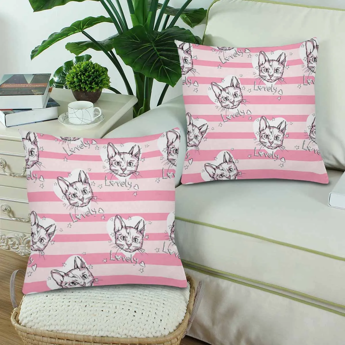 Kids Cartoon themed Pillow Cases printed with  cats sketch