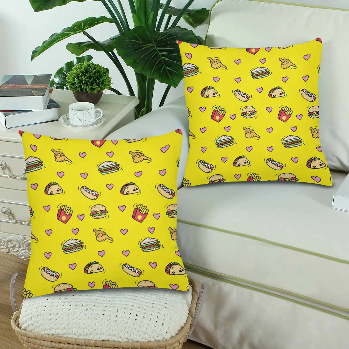 Kids Cartoon themed Pillow Cases printed with  Fast food background