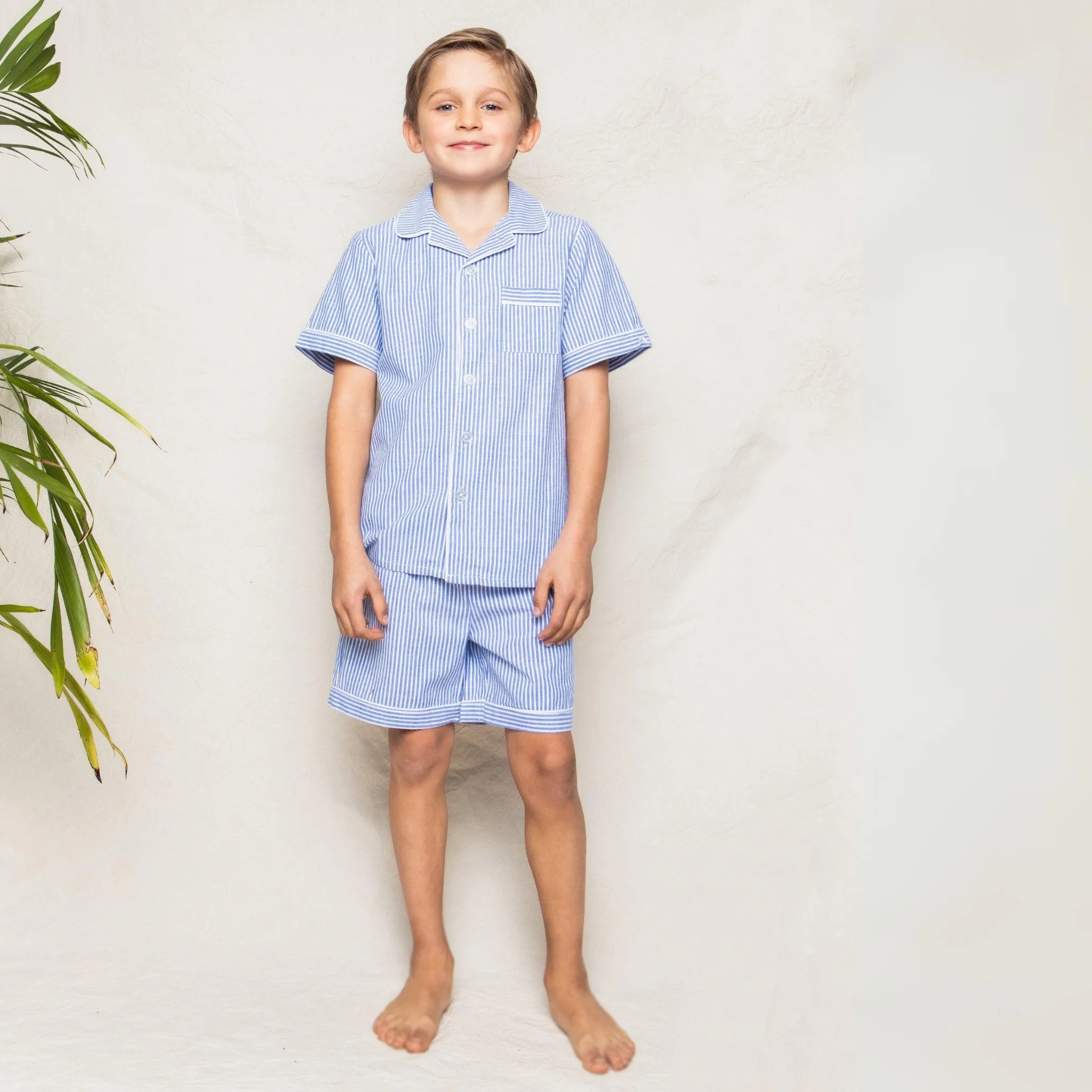 Kid's Twill Pajama Short Set in French Blue Seersucker